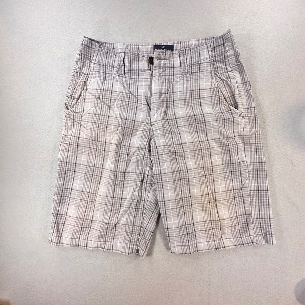 American Eagle Outfitters Longboard‎ Plaid Shorts Mens 31 Grey White Cotton